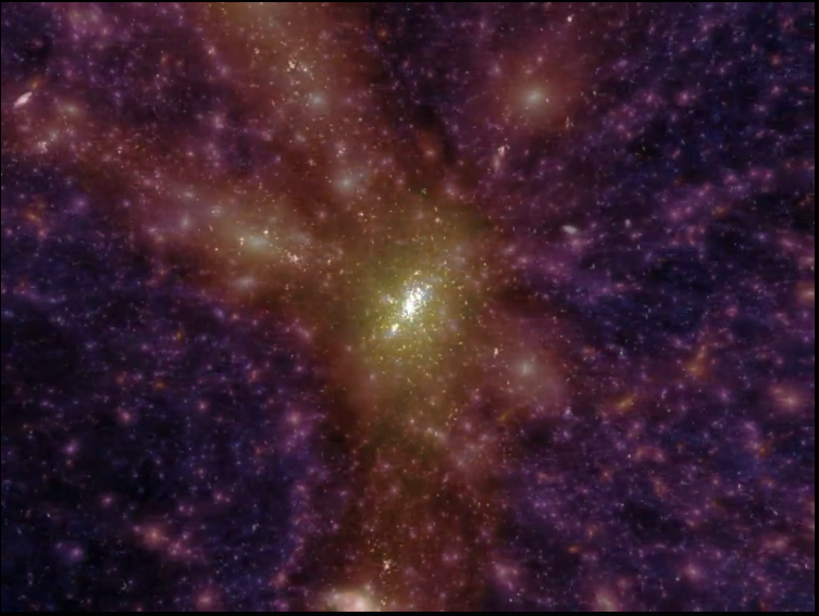 Dark matter distribution in the Millennium Simulation showing the large-scale filamentary cosmic web structure